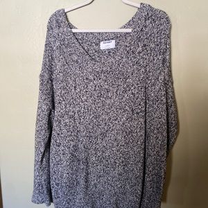 Old Navy Gray V-Neck Sweater Chunky Knit Relaxed Fit